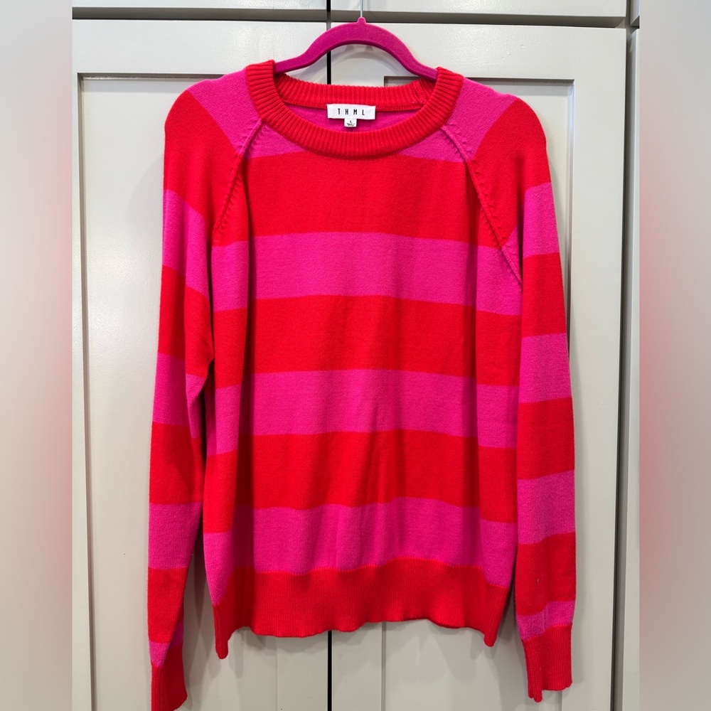 THML Bold Red and Pink Striped Sweater